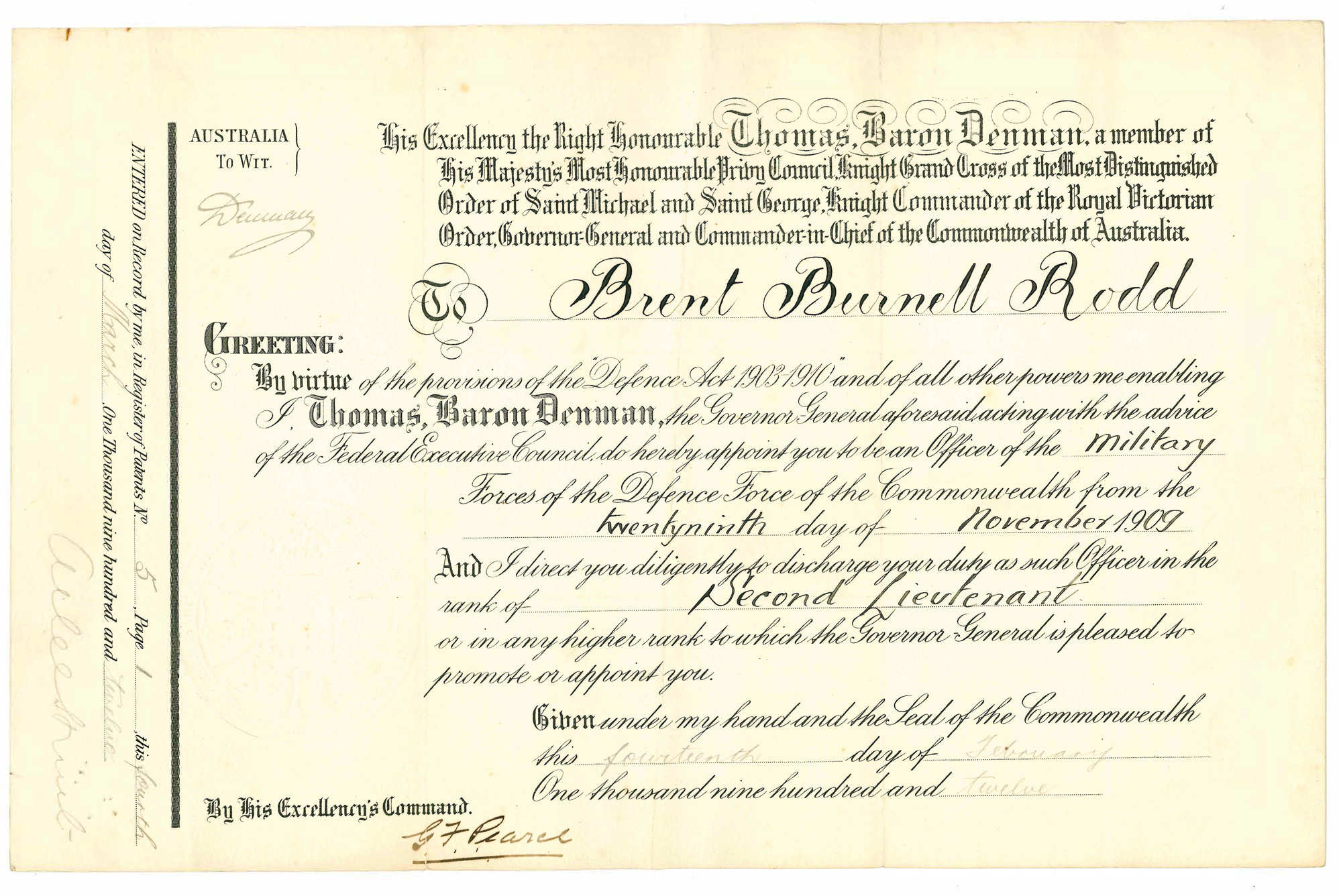 Brent Burnell Rodd promotion certificate, 1912 | Living Histories