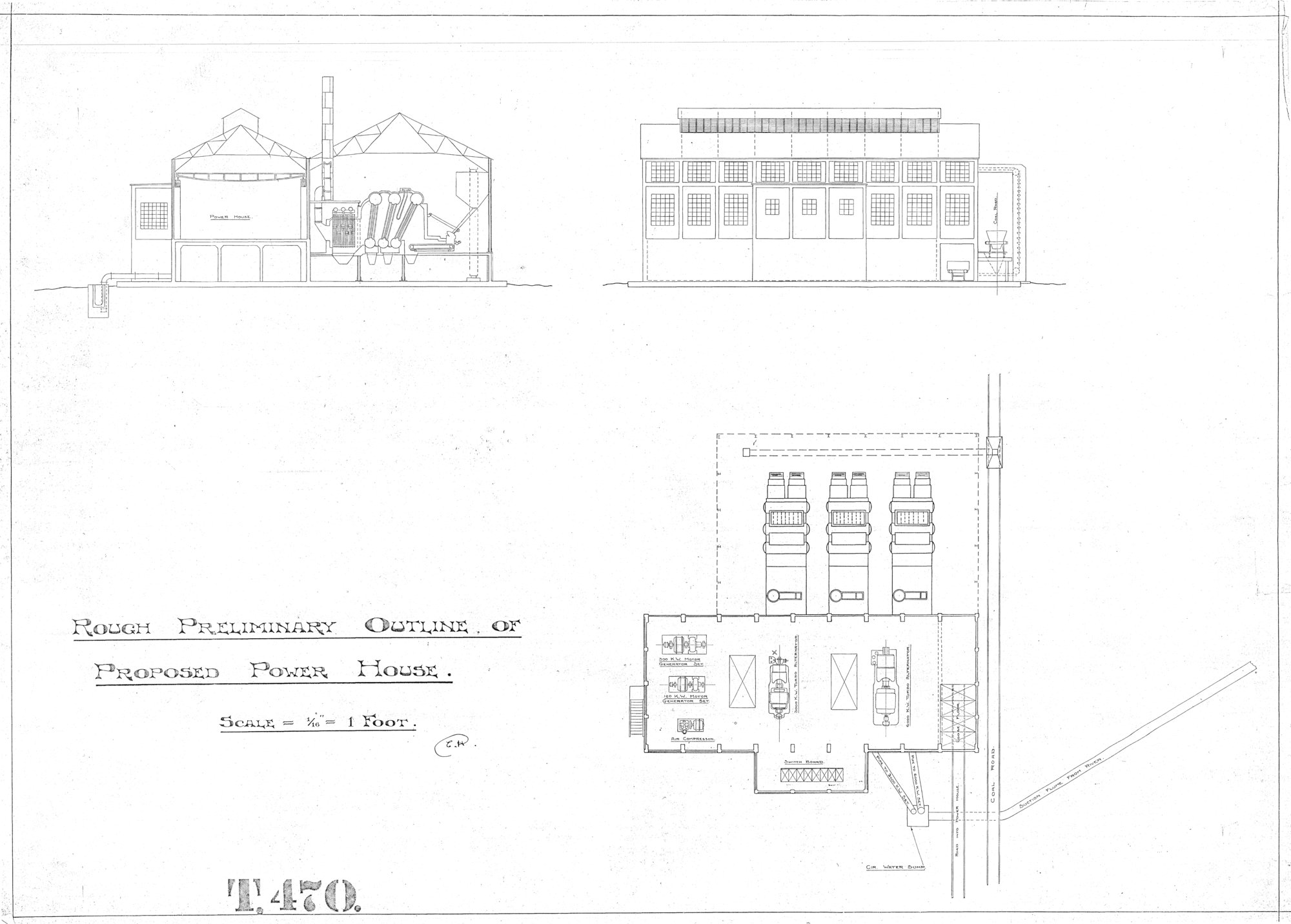 Rough preliminary outline of proposed power house, Richmond Main ...