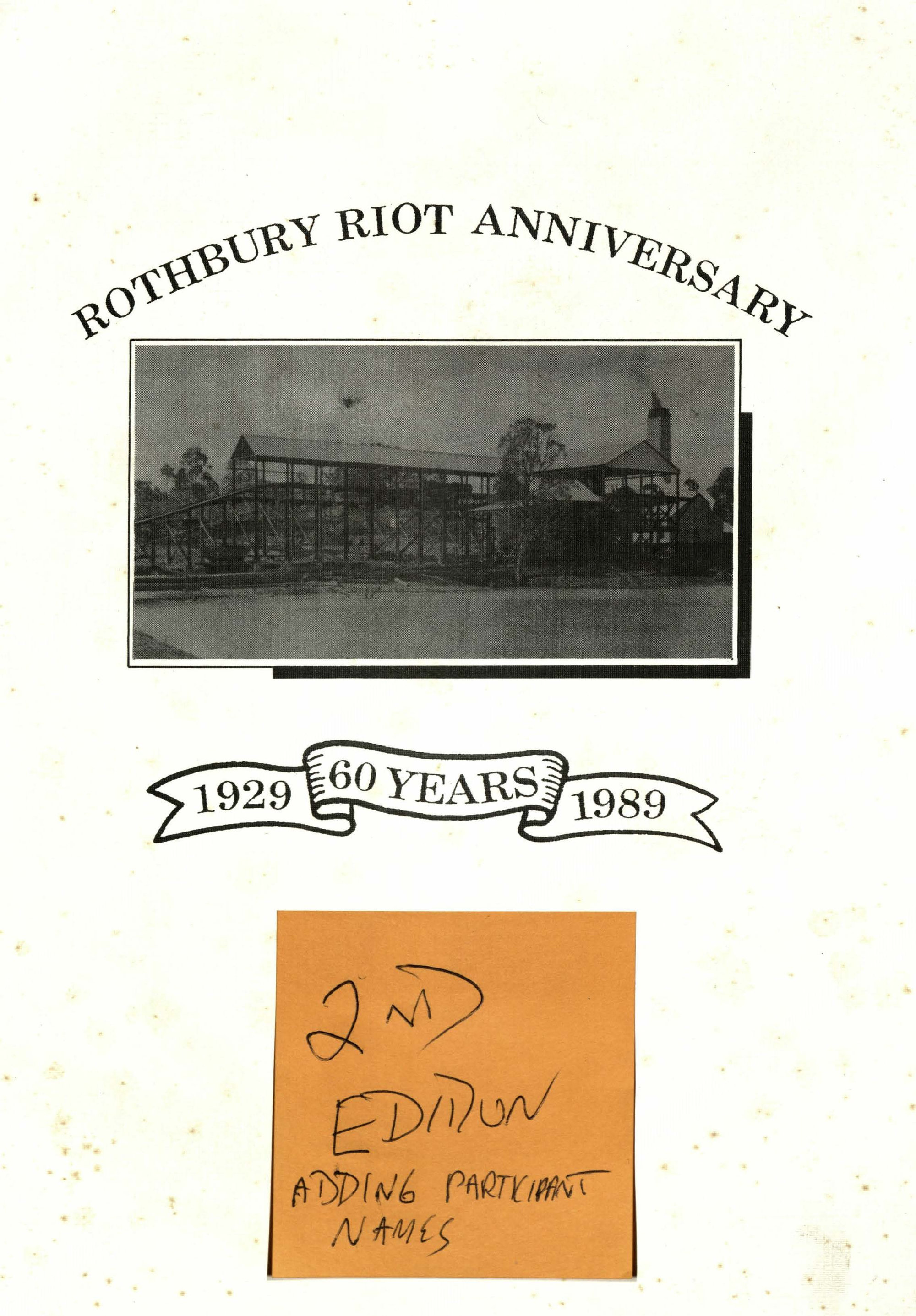 Rothbury riot anniversary : 60 years 1929-1989. (2nd edition) | Living ...