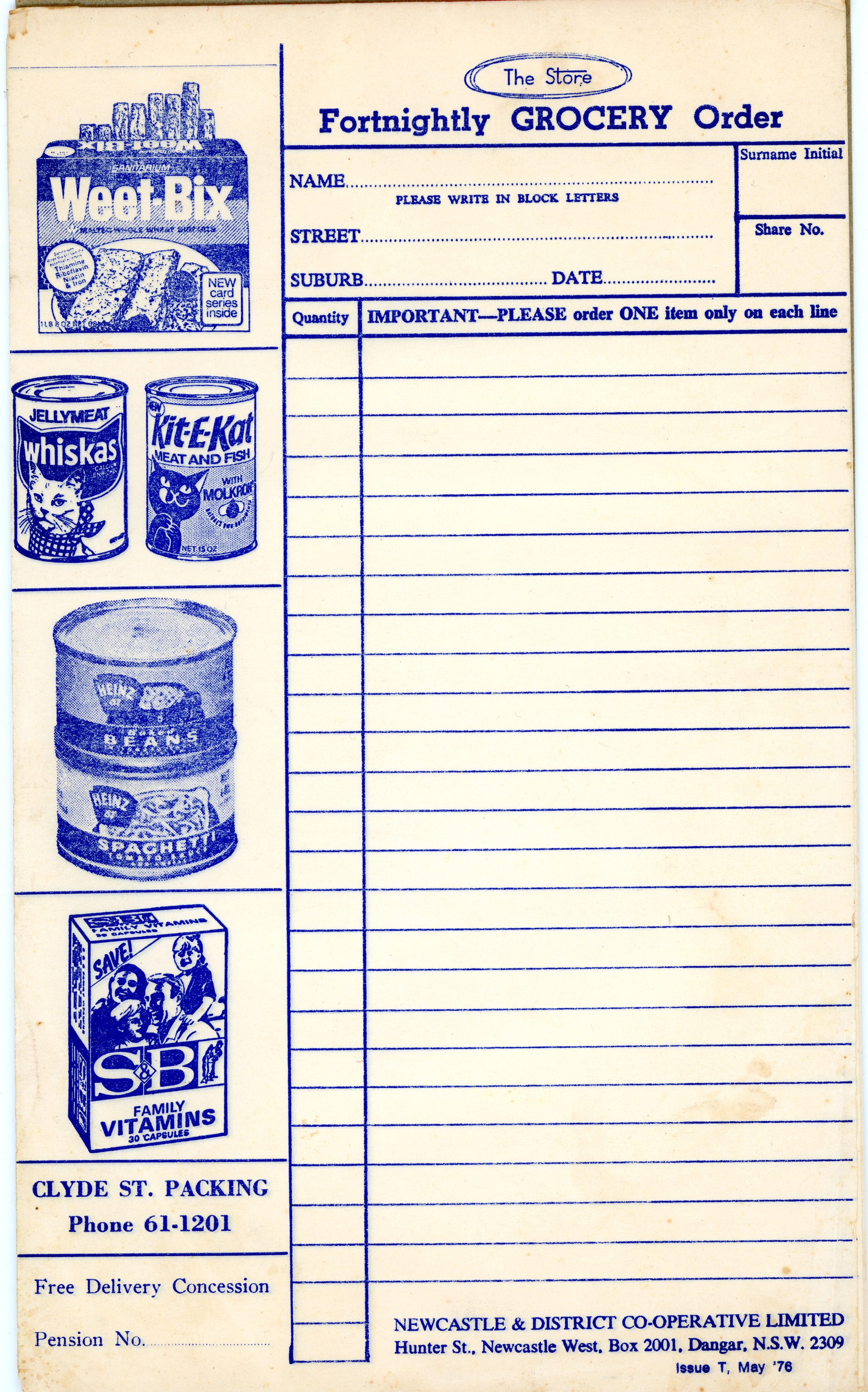 The Store Grocery Order Form | Living Histories