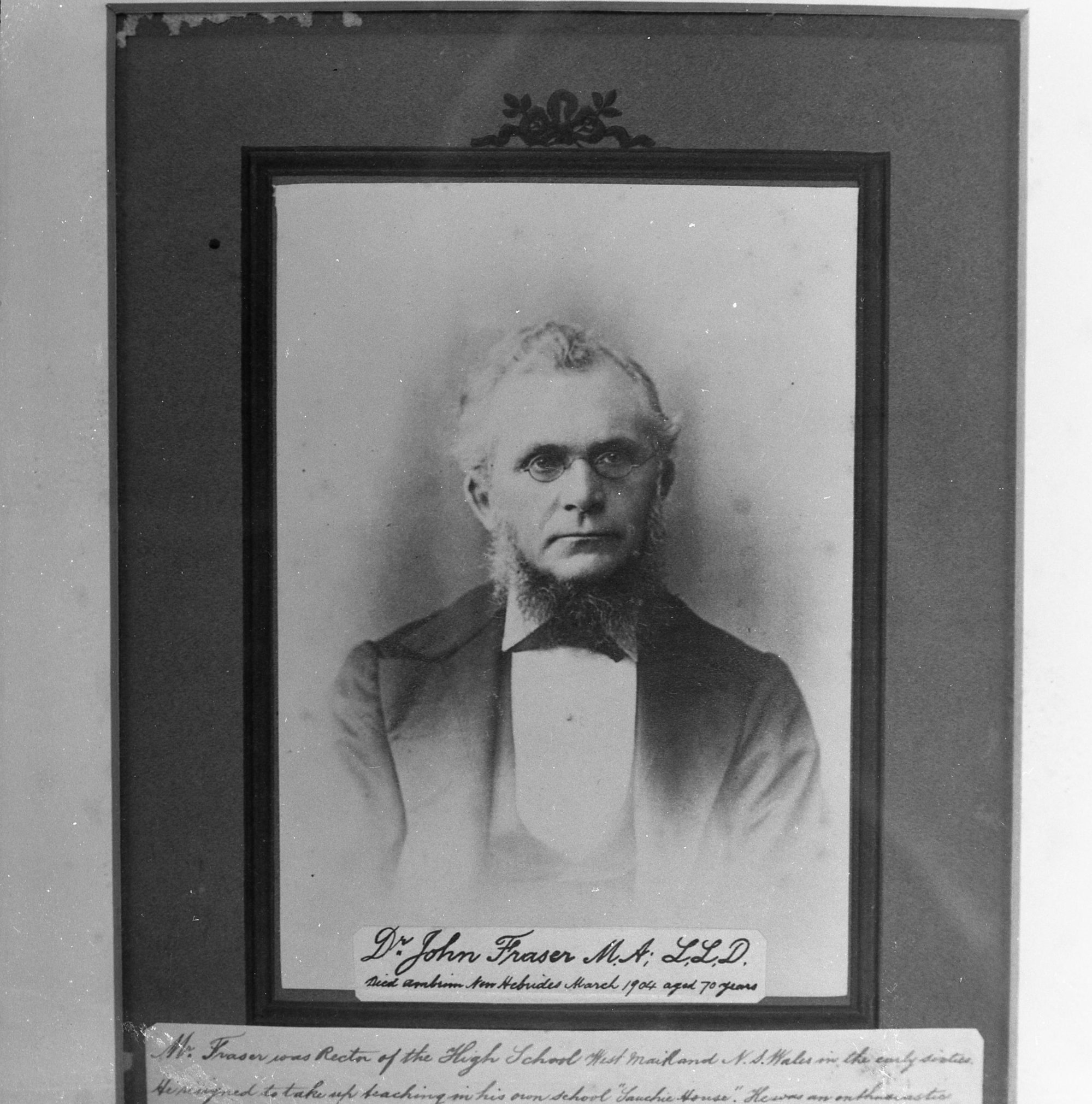 Dr. John Fraser - Headmaster of Fraser’s School (Sauchie House). Photo: Athel D'Ombrain