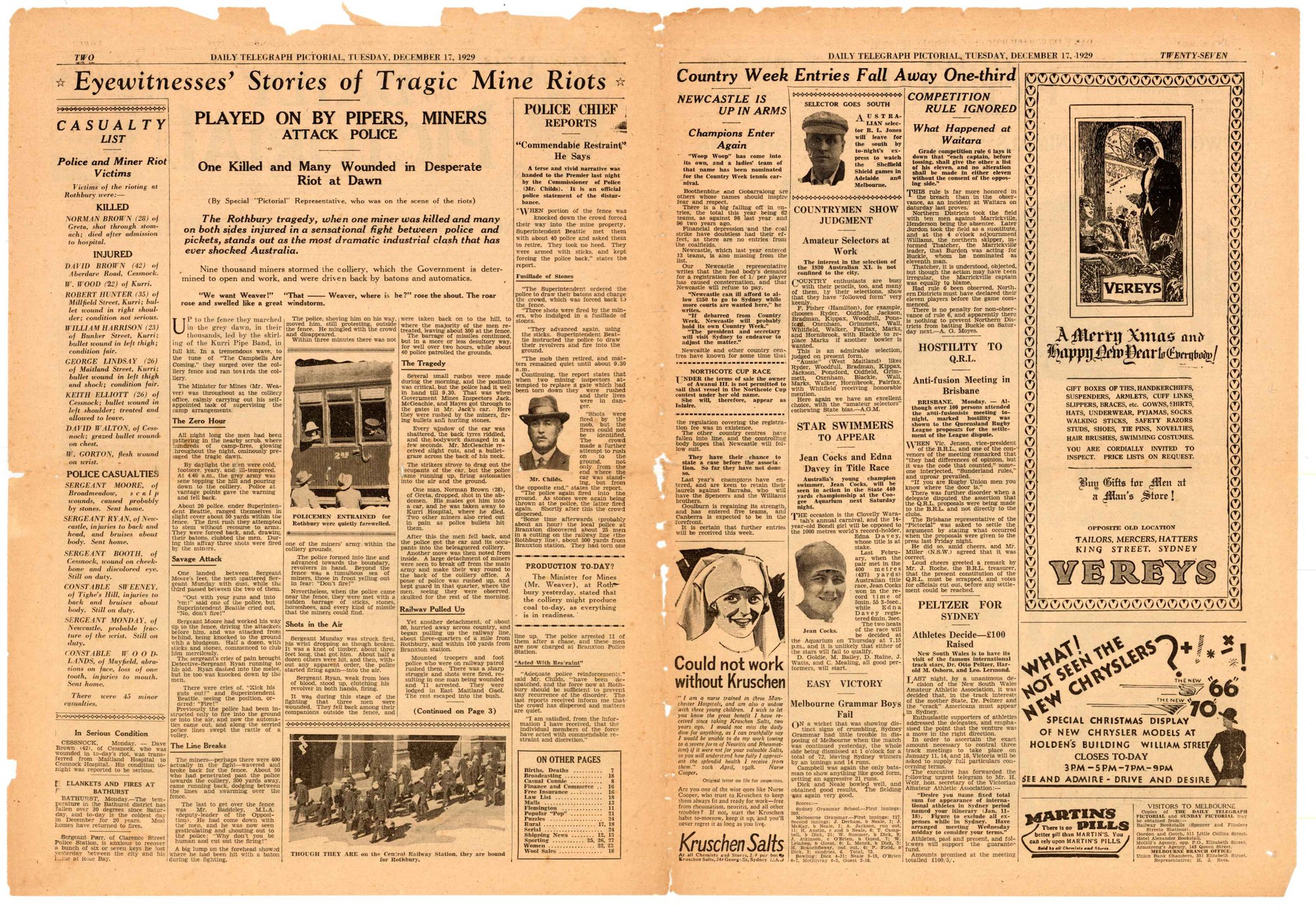 Rothbury Riot - 002 Daily Telegraph Pictorial. No. 15,607 (Tuesday, Dec ...