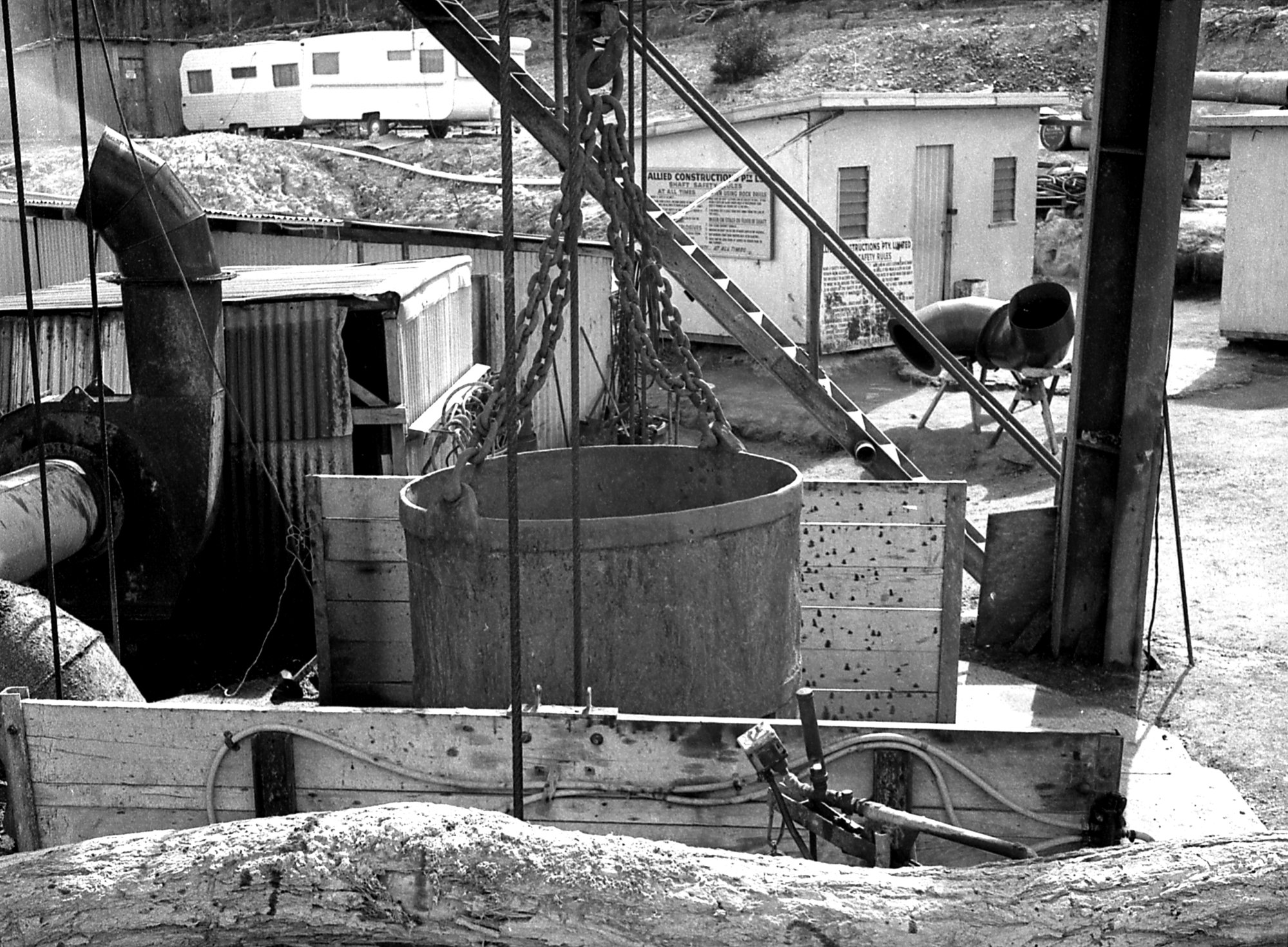 Upcast shaft, kibble (bucket) used in sinking shaft, West Wallsend No ...