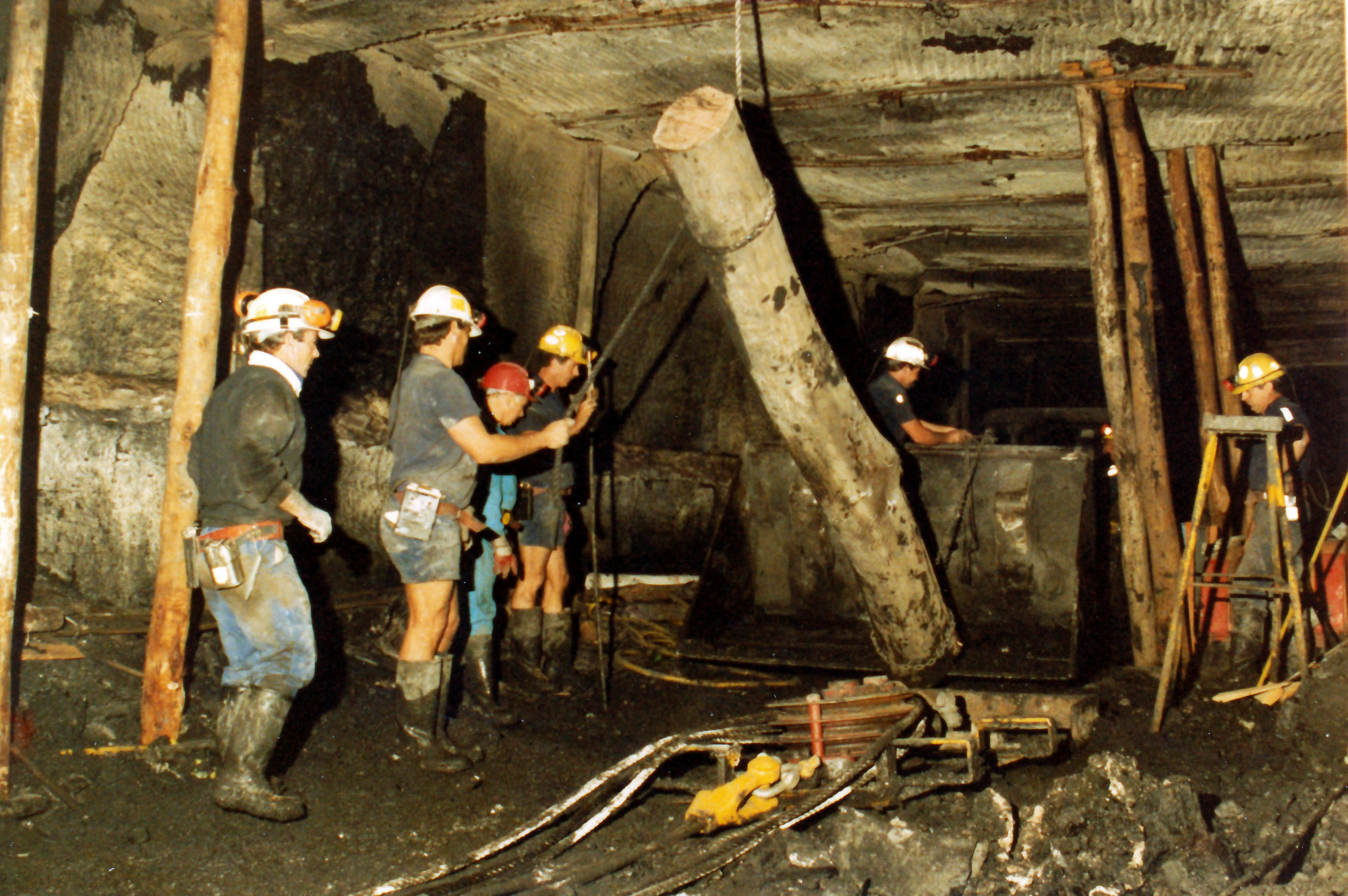 Mineworkers underground, Wambo Colliery, Warkworth, NSW, c. late 1980s ...