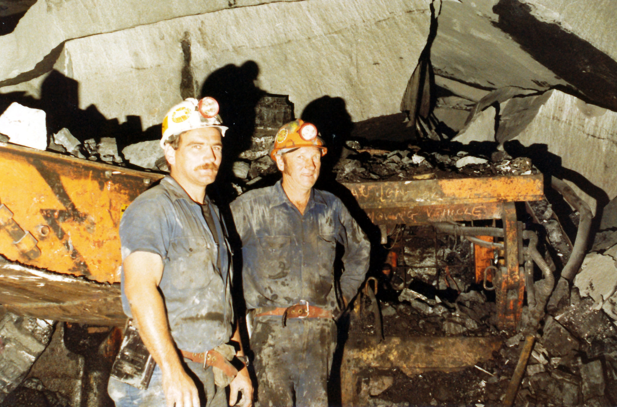 Two mineworkers underground, Wambo Colliery, Warkworth, NSW, c. late ...