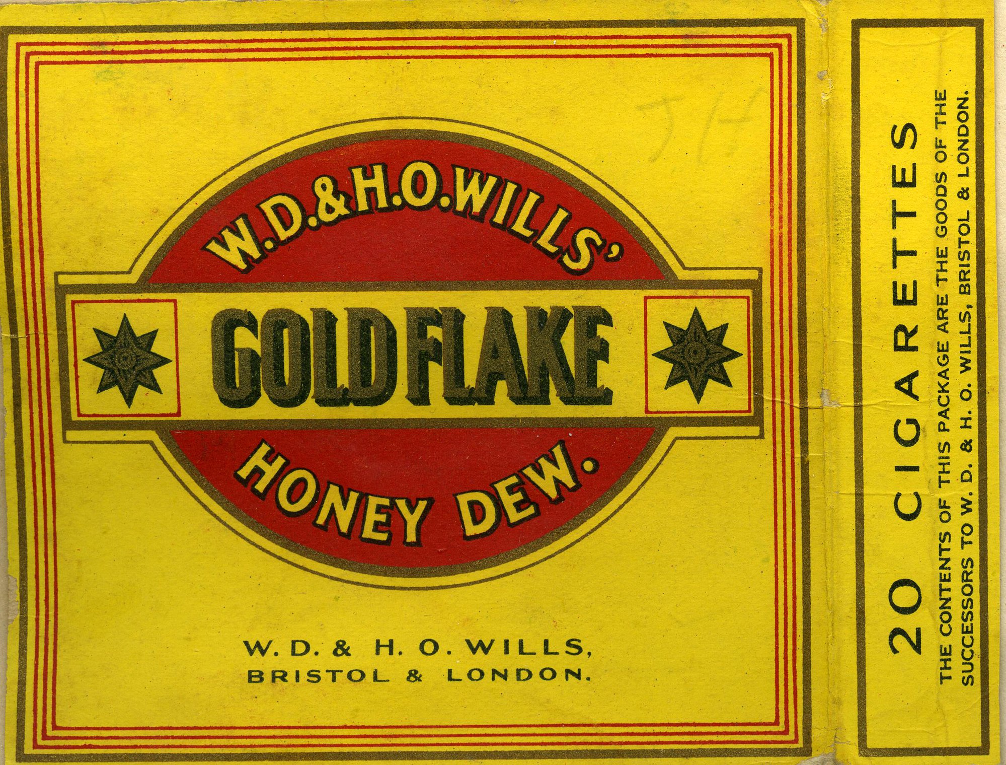 wd & ho wills cigarettes W. D. & H. O. Wills' Gold Flake honey dew cigarettes, 20 pack