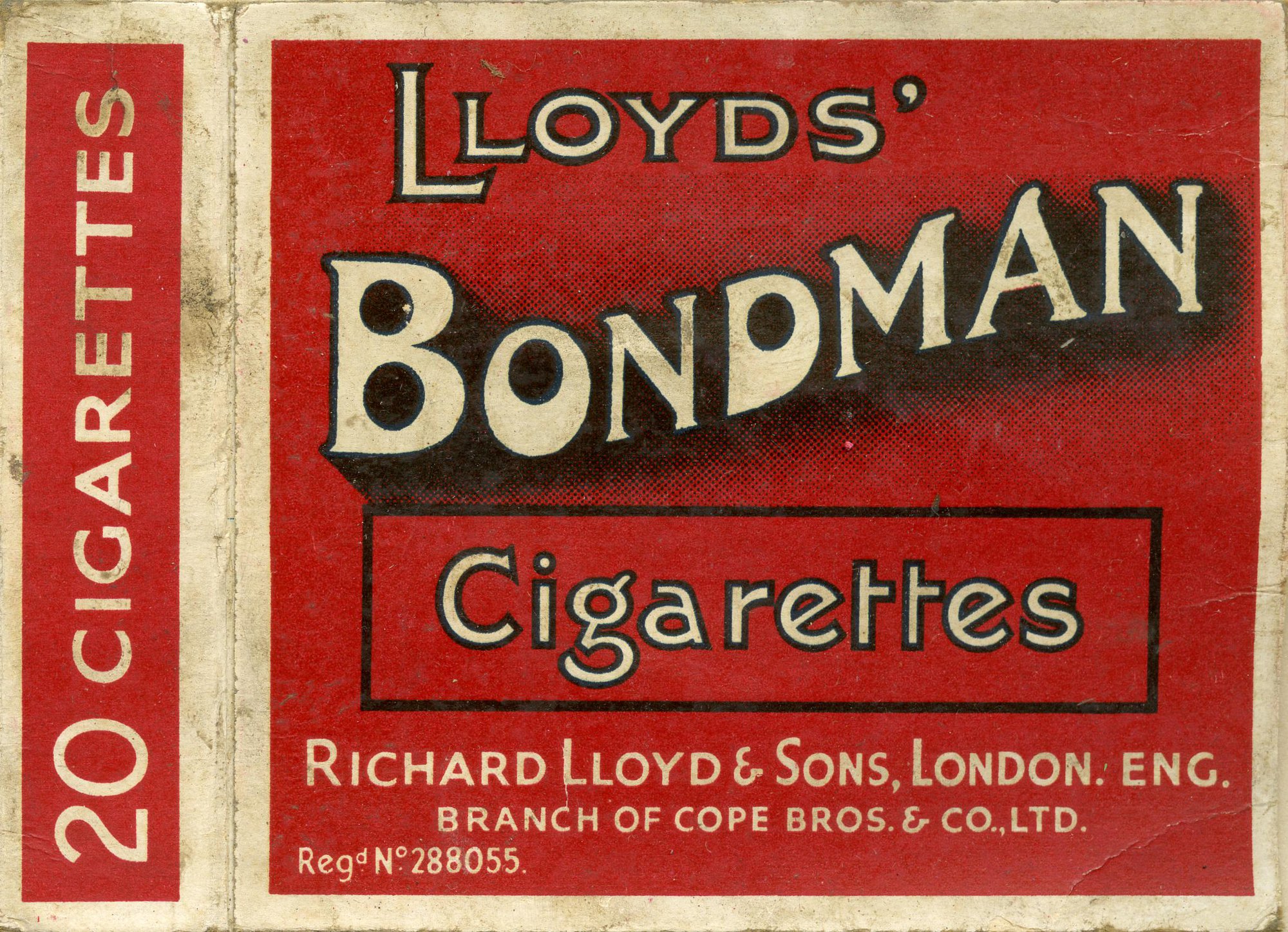 Lloyds' Bondman cigarettes, 20 pack. | Living Histories