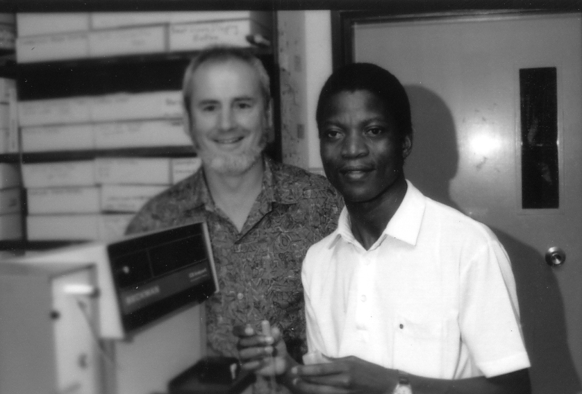 Professor Tim Roberts with PhD candidate, Charles Omwandho, the ...