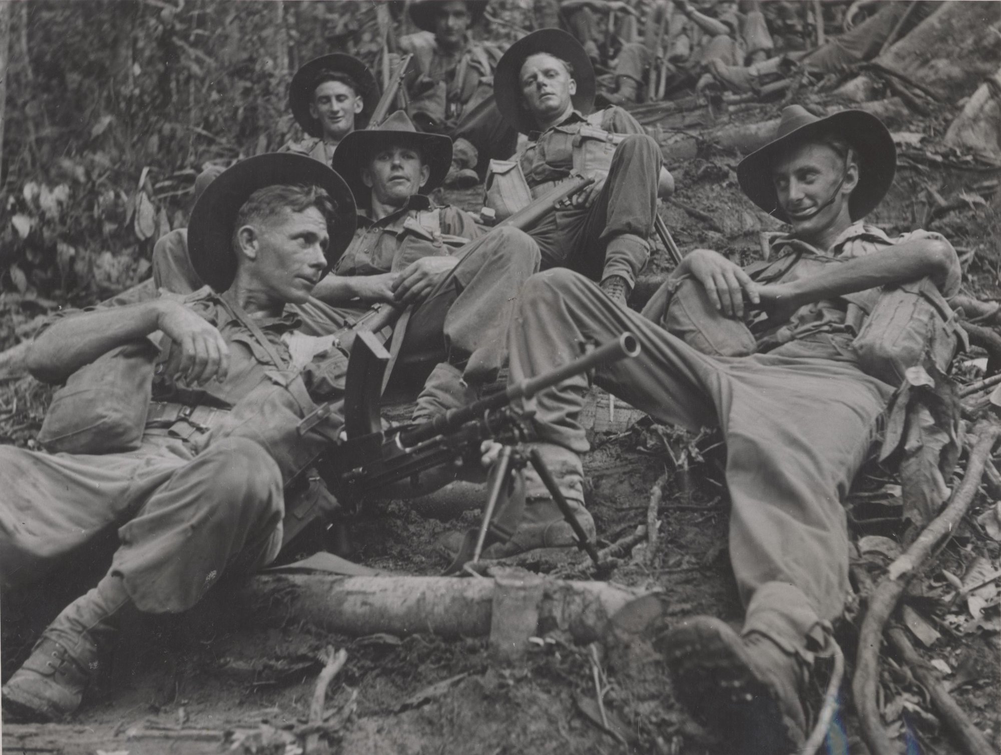 Australian soldiers from the 2/1st Infantry Battalion at Kokoda during World War II. Front left ...
