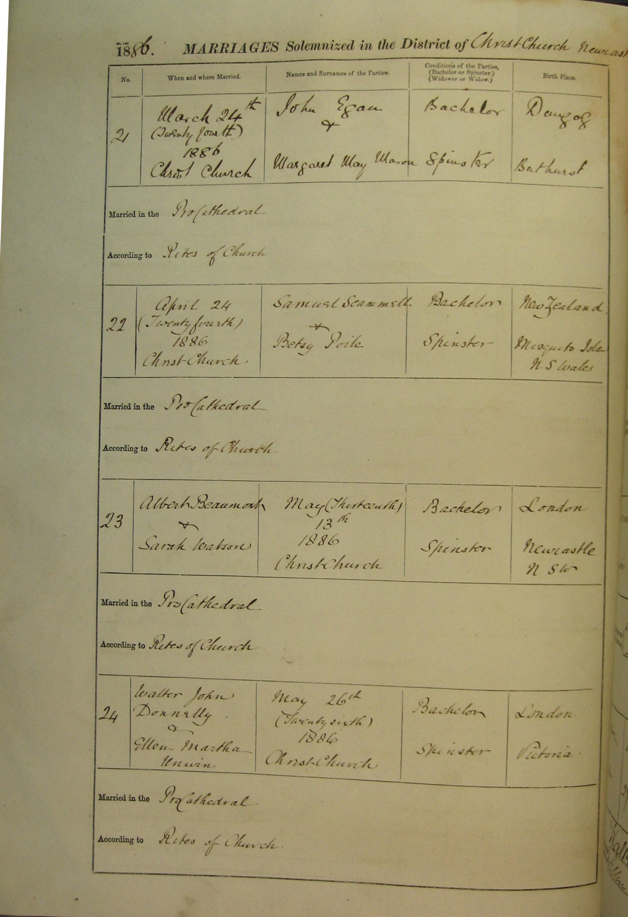 Marriage Numbers 21 to 24 1886 | Living Histories