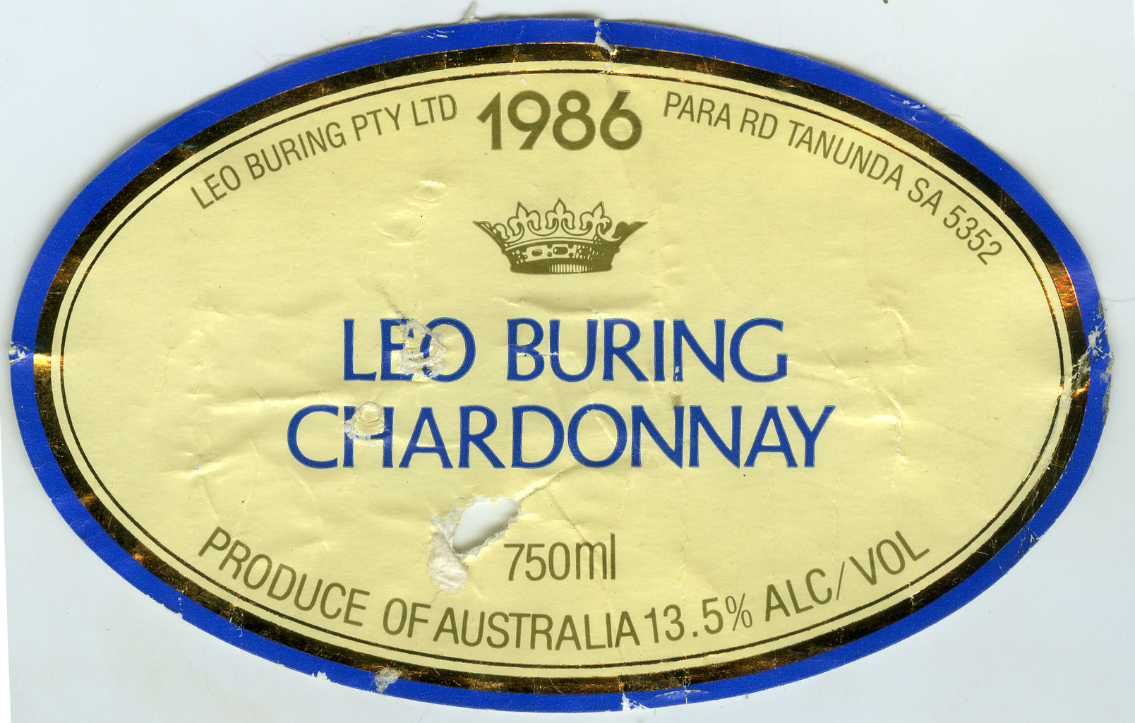 Leo Buring wine label for a bottle of Chardonnay (1986) | Living Histories