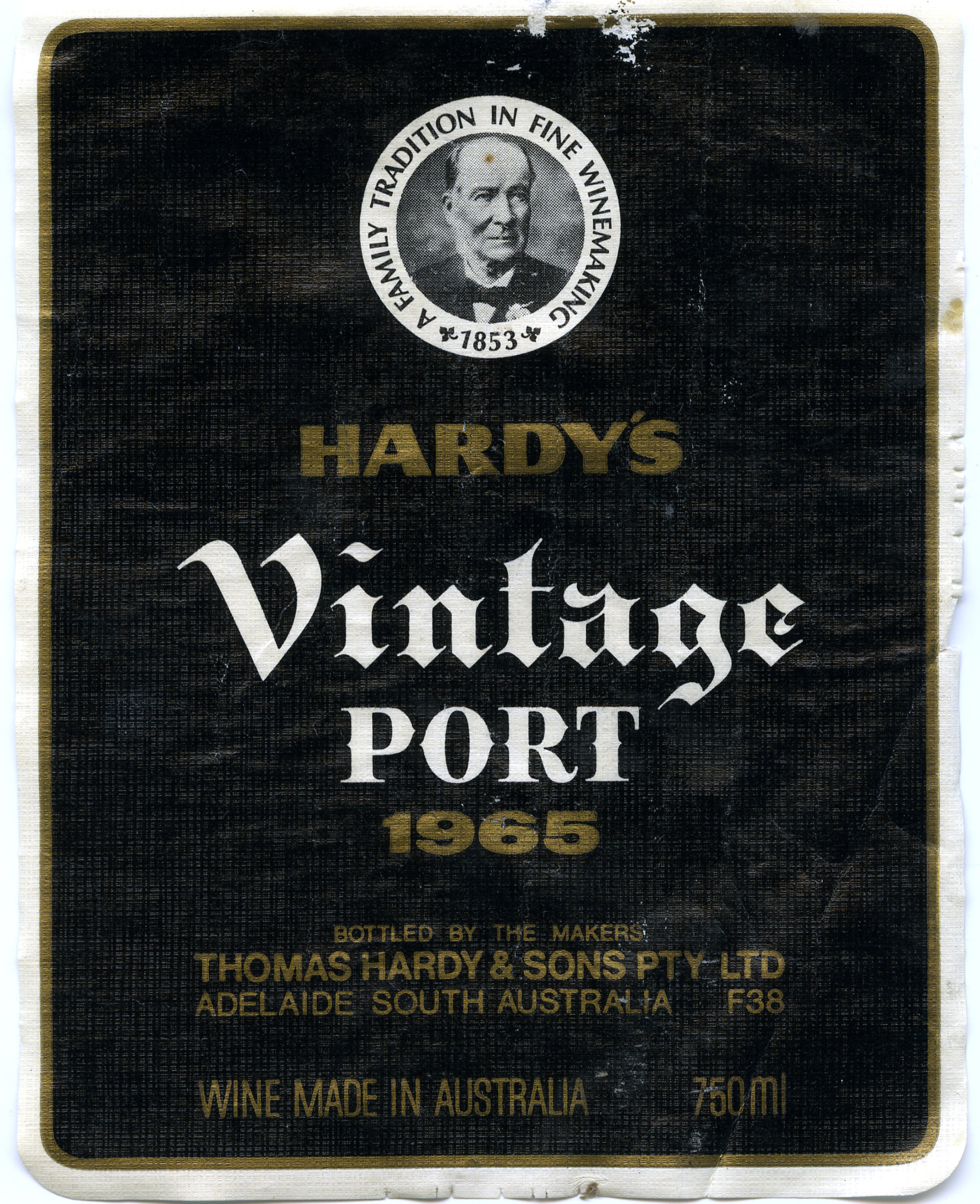 Hardy's wine label for a bottle of Vintage Port (1965) | Living Histories