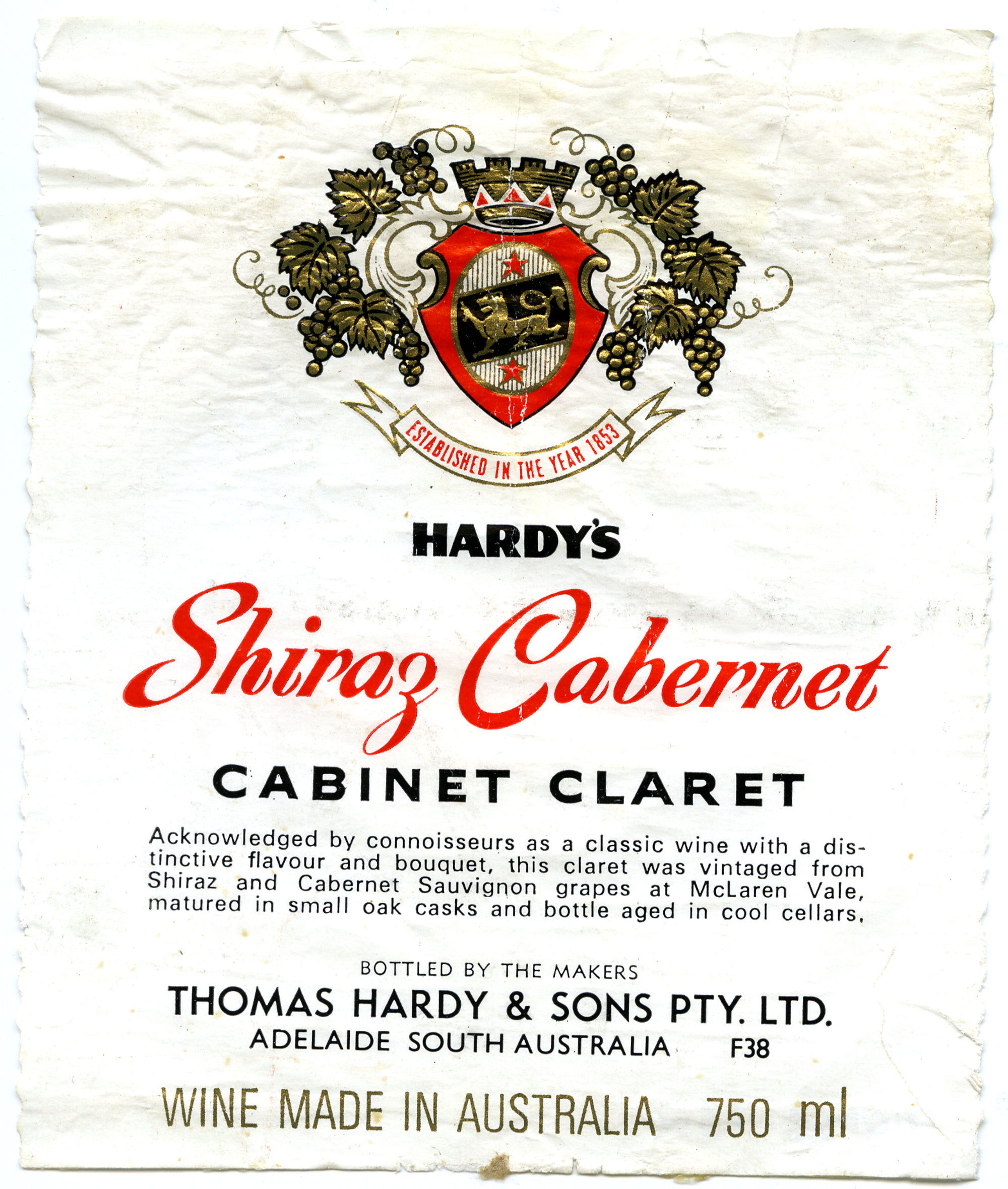 Hardy's wine label for a bottle of Shiraz Cabernet [n.d.] | Living ...