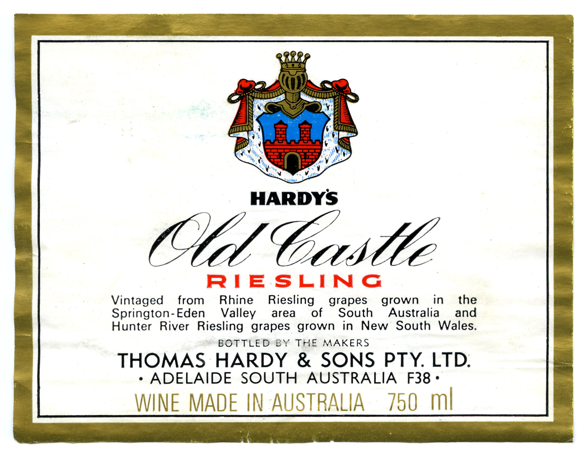 Hardy's wine label for a bottle of Old Castle Riesling [n.d.] | Living ...