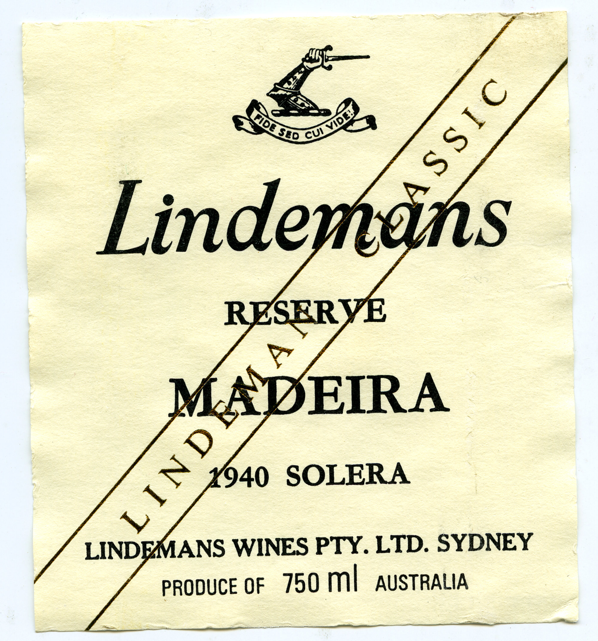 Lindemans reserve Madeira label (1940) | Living Histories