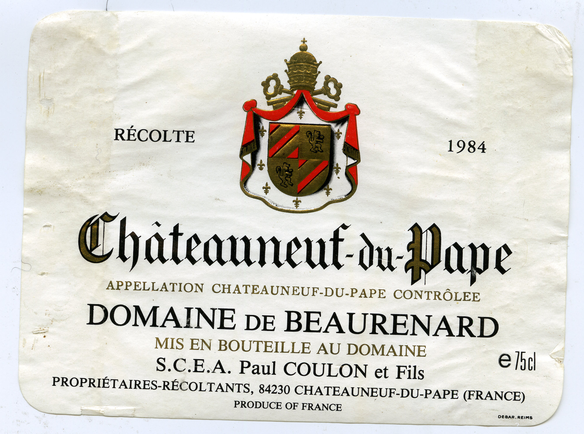 ワイン Chateauneuf du Pape 1984 Chateauneuf-du-Pape Label (1984) | Living Histories