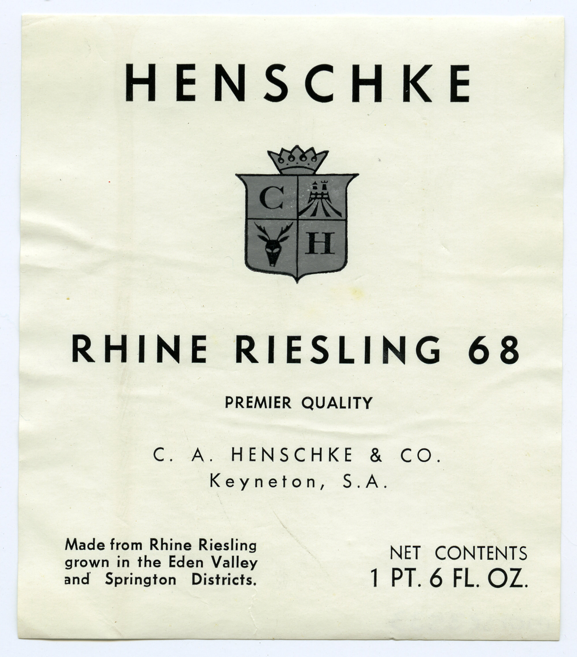 Henschke Rhine Riesling Label (1968) | Living Histories