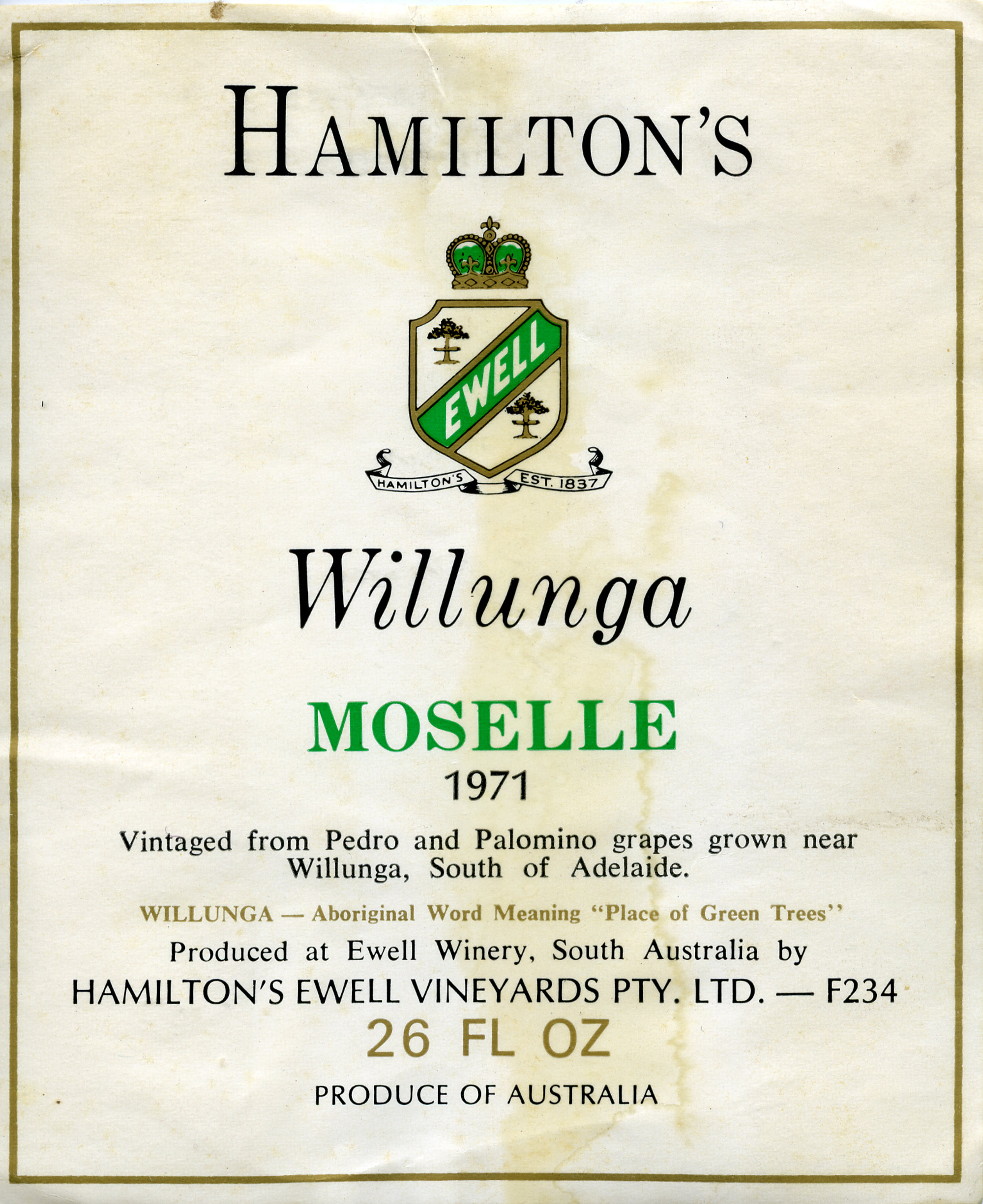 Hamilton's Moselle Label (1971) | Living Histories