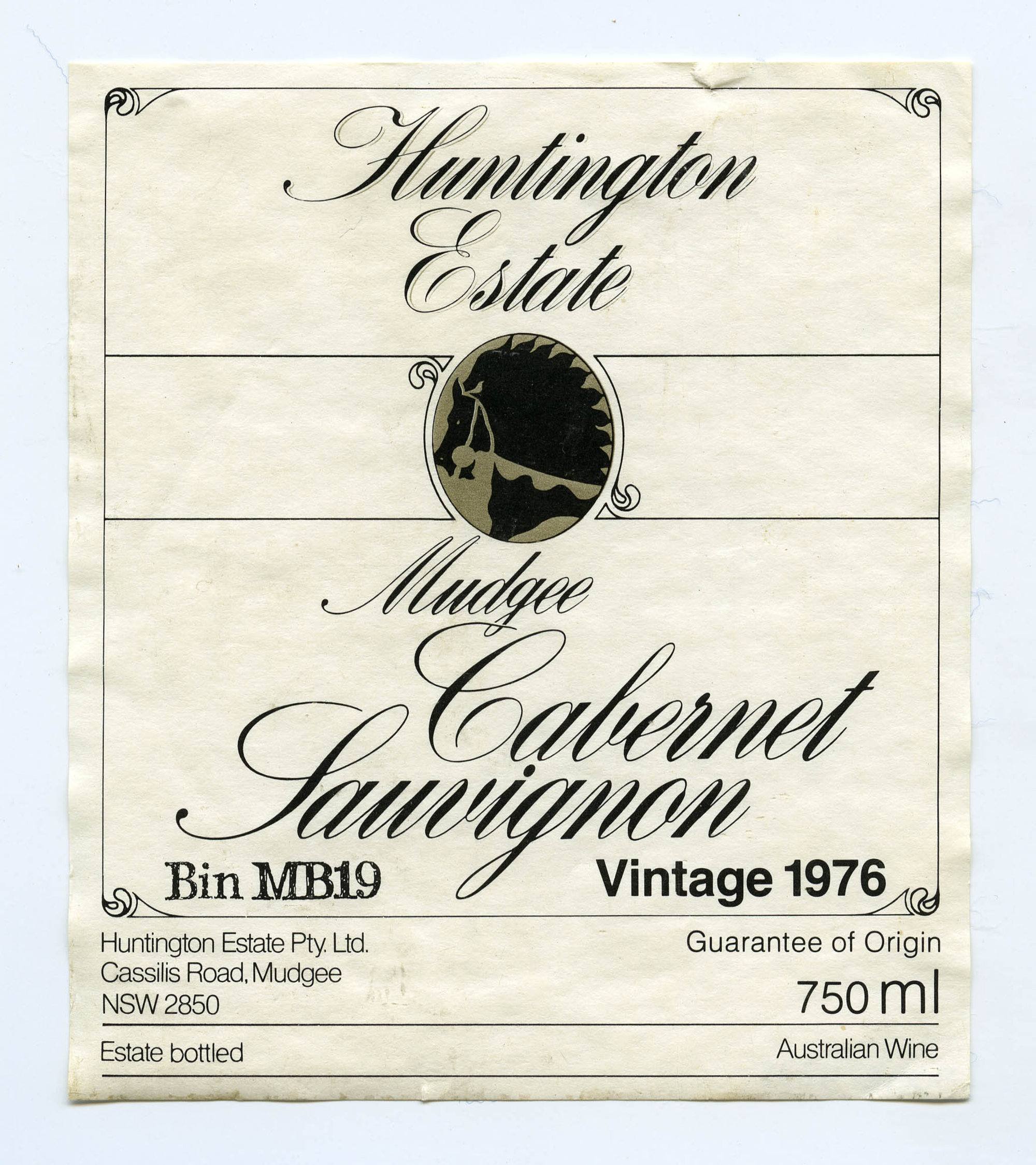 Huntington Estate Wines Label (1976) | Living Histories