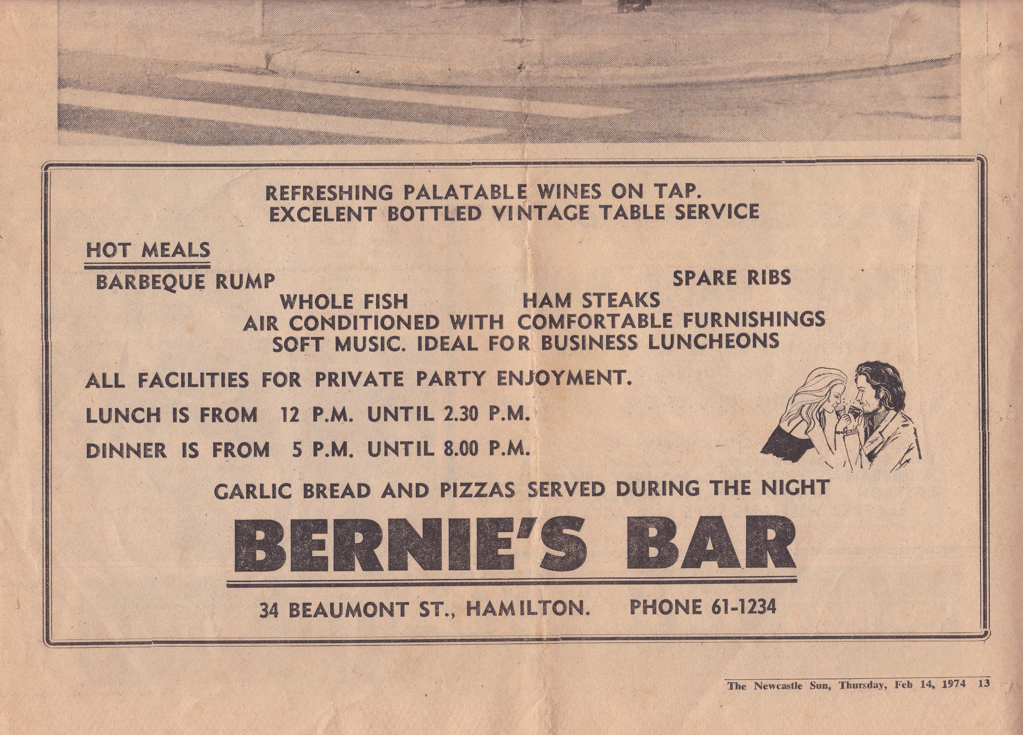 Bernie's Bar menu | Living Histories