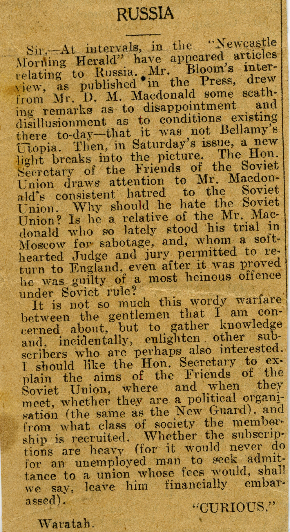 Letter to the editor regarding Russia | Living Histories