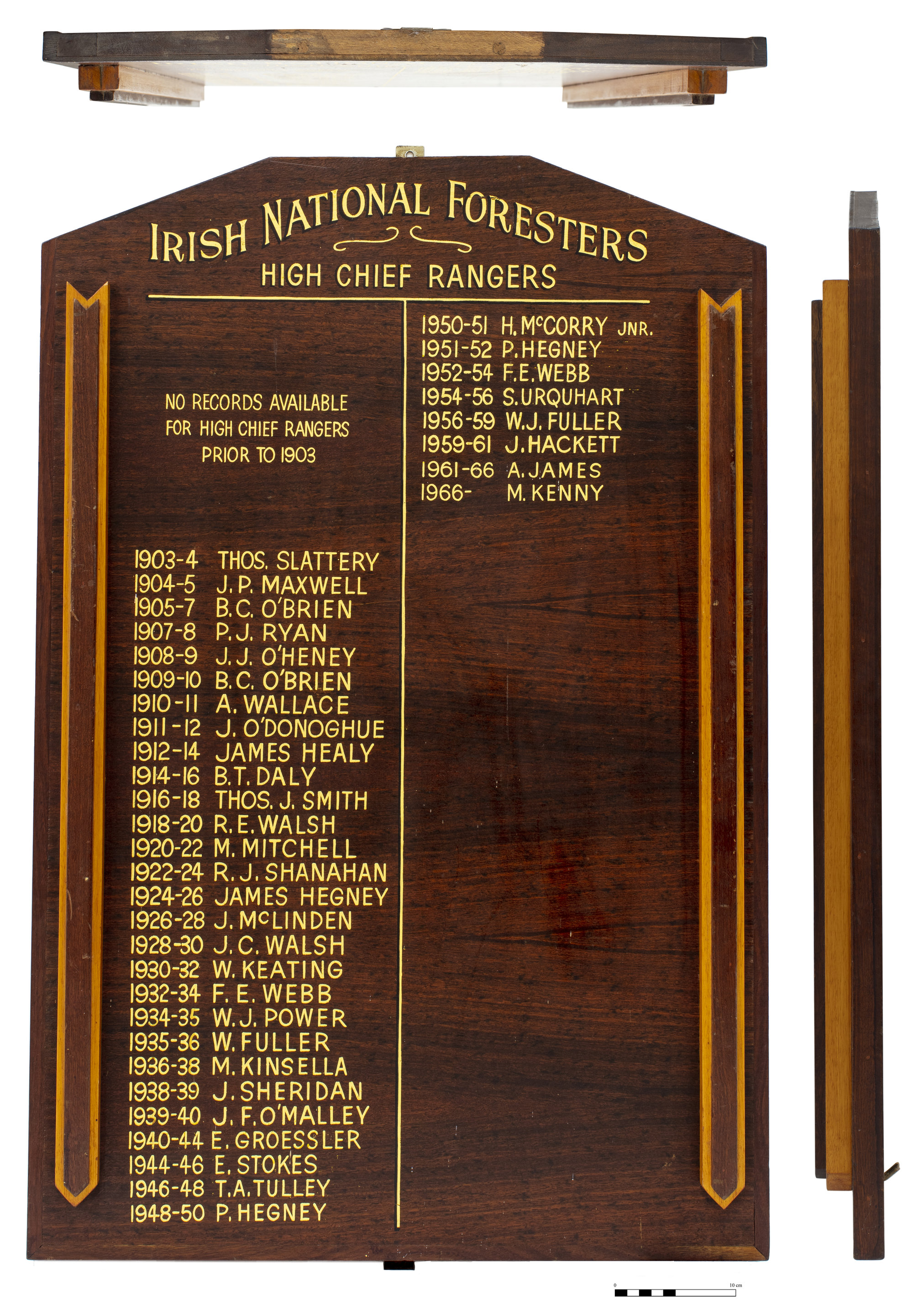 Honour board, High Chief Rulers, Irish National Foresters, 19031966