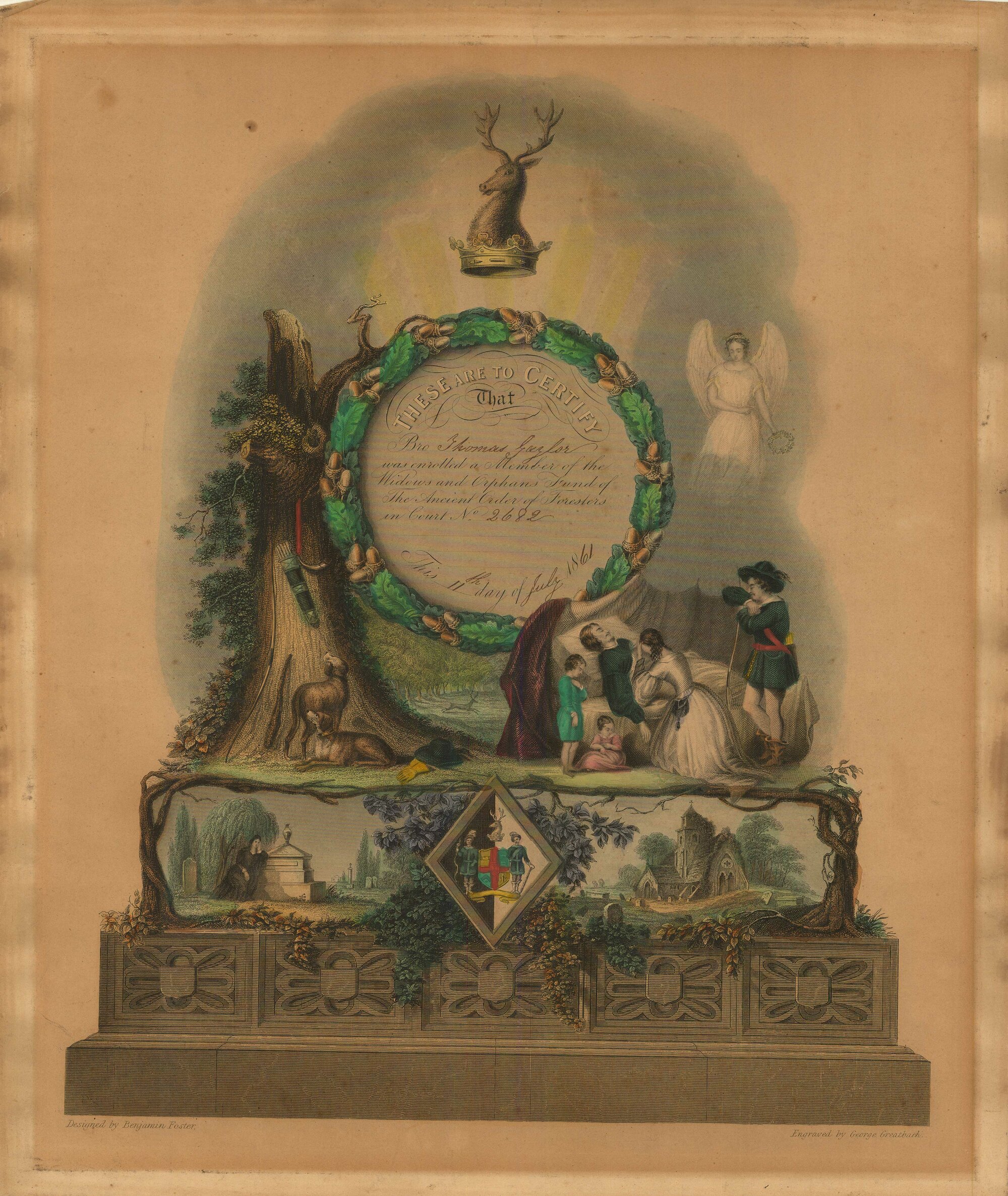 Certificate, Thomas Gaylor, Member,Widows and Orphans Fund, AOF 1861 ...