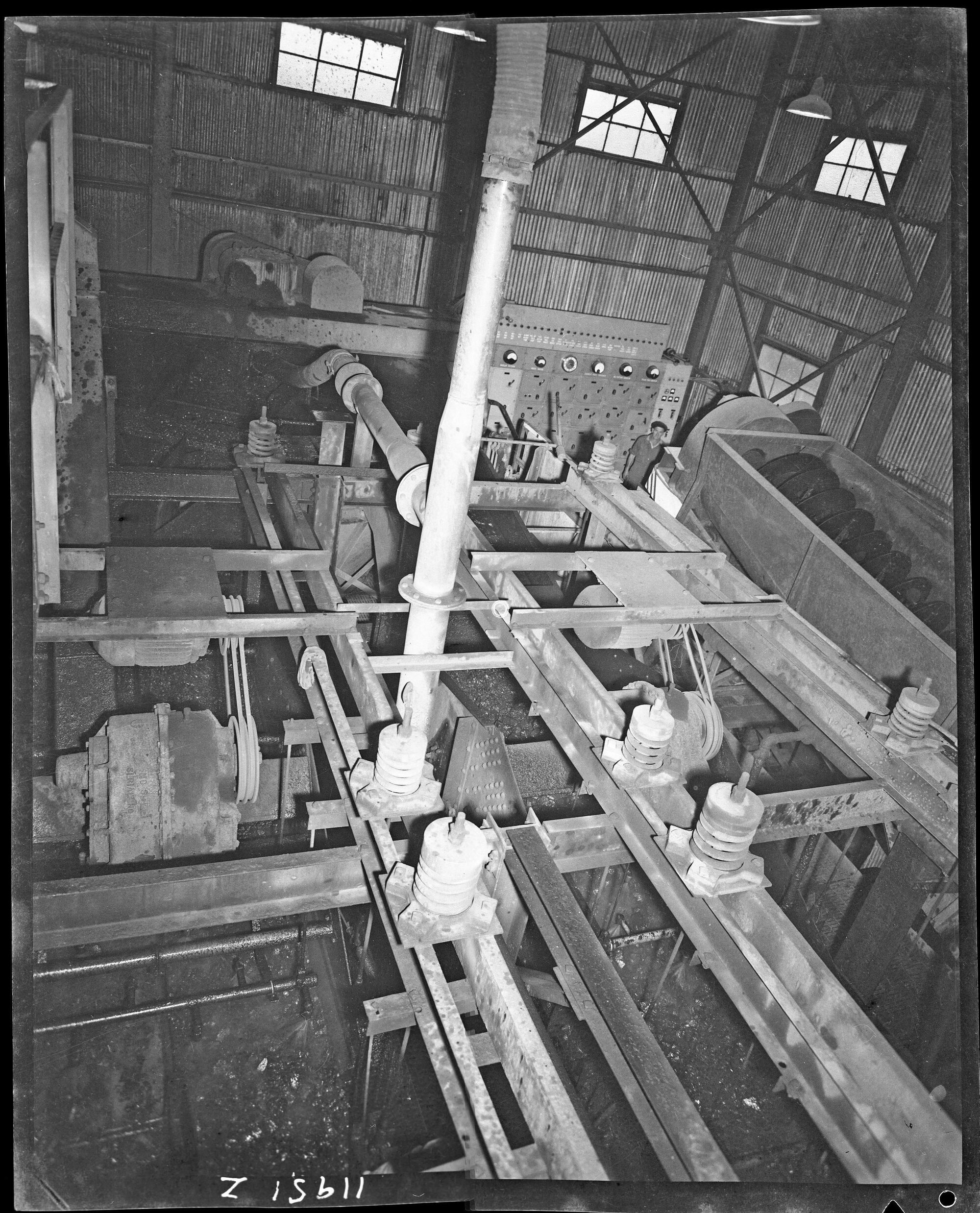 Machinery at colliery with man standing in background, 1958 | Living ...
