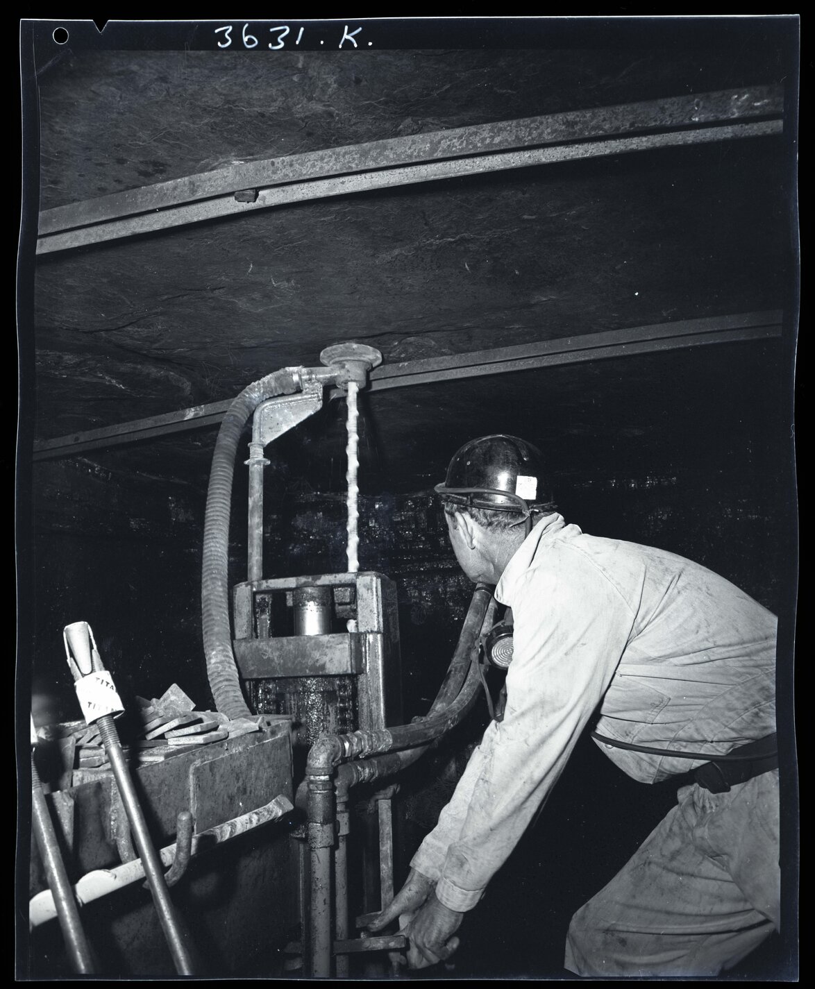 Burwood Colliery, miner operating machinery, 1964 | Living Histories