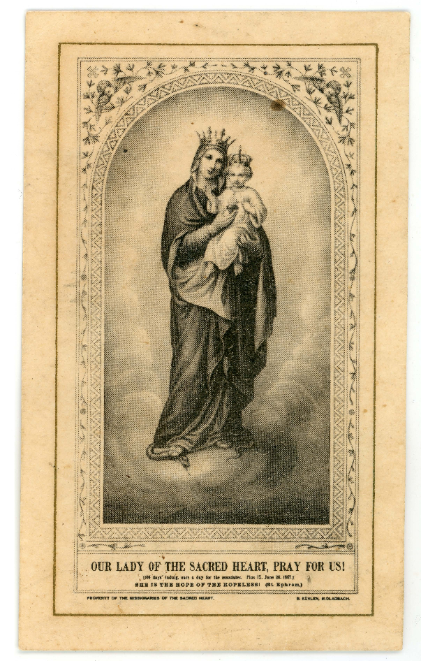 Our Lady of the Sacred Heart prayer card, undated | Living Histories