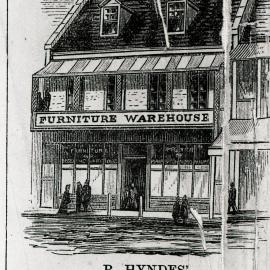 R Hyndes' furniture and bedding warehouse, High Street, [West Maitland], from Sydney Illustrated News, September 1878