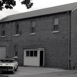 Police car and station, West Maitland, NSW, August 1979