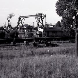 5 ton crane in front of Paterson Railway Station, NSW, August 1979