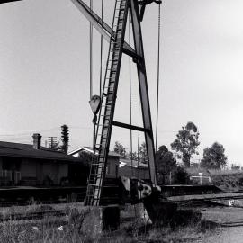 One side of 5 ton crane at Paterson Railway Station, NSW, August 1979