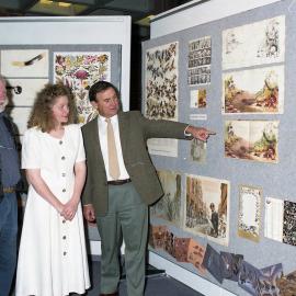 Graham Gilchrist, Amanda Wilson (wildlife illustration student) and an unidentified gentleman, at the wildlife illustration prize giving ceremony, the University of Newcastle, Australia - 1992