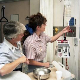 Sue Johnson with an unidentified nursing student at John Hunter Hospital, the University of Newcastle, Australia - 1992