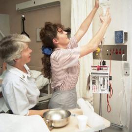 Sue Johnson with an unidentified nursing student at John Hunter Hospital, the University of Newcastle, Australia - 1992