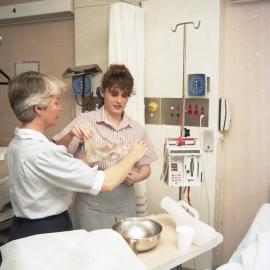 Sue Johnson with an unidenified nursing student at John Hunter Hospital, the University of Newcastle, Australia - 1992