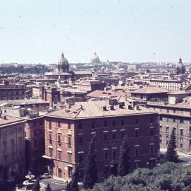View from the Vittoriano of the Church of Sant Andrea della Valle and St Peter's Basilica and Vatican, Rome, Italy [1960]