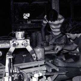 Three workers at Hughes Pottery Works, Merewether, NSW