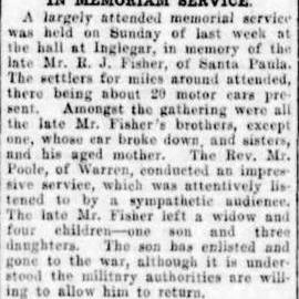 In Memoriam Service (R. J. Fisher), Dubbo Liberal and Macquarie Advocate, Tuesday 6 June 1916, p 2