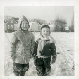 Colin McLarty, 4 and Bruce McLarty, 3 February 1956, photograph taken at Swarthmore PA USA - State Dockyard, Newcastle, NSW