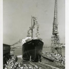 Launching of the Koojarra  - State Dockyard, Newcastle, NSW, 14th January, 1956
