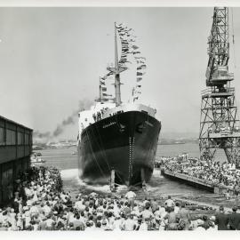 Launching of the Koojarra  - State Dockyard, Newcastle, NSW, 14th January, 1956