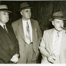 Mr D. L. McLarty (centre) with unidentified men, 16th of October, 1961  - State Dockyard, Newcastle, NSW, 