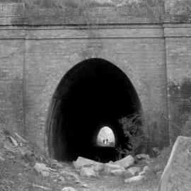West entrance, No 3 railway tunnel, Richmond Main Colliery, Richmond Vale, NSW, April 1980