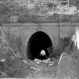 West entrance, No 3 railway tunnel, Richmond Main Colliery, Richmond Vale, NSW, April 1980