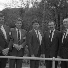 Bob Baldwin (MHR) with John Tierney, David Kemp (MHR), Vice-Chancellor, Professor Keith Morgan and an unidentified man (centre), the University of Newcastle, Australia - 1992