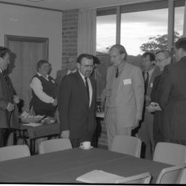 Vice-Chancellor, Professor Keith Morgan, Associate Professor Michael Ewans, John Tierney, Professor Michael Carter, Bob Baldwin, David Kemp with two unidentified people, the University of Newcastle, Australia - 1992