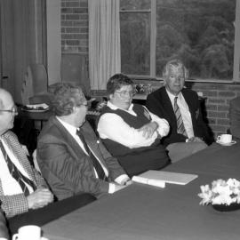 John Tierney, Professor Michael Carter, Doug Huxley, ? Lance Hennessy with an unidentified man, the University of Newcastle, Australia - 1992